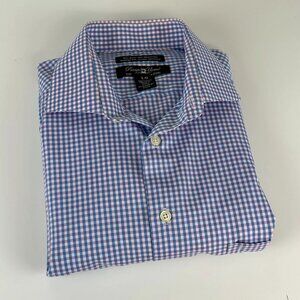 Pronto Uomo Shirt Mens Large‎ Modern Fit Non-Iron Blue Pink Checks Button Down